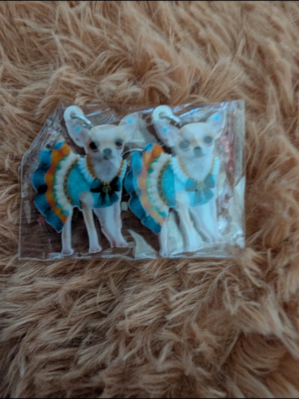 Chihuahua Charm Earrings - Blue, White & Gold Accents